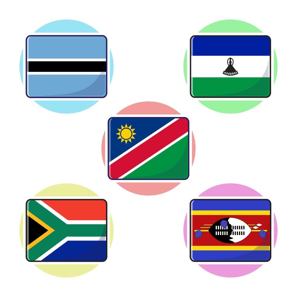 South african countries flags. Flat rectangle element design, travel symbols, landmark symbols, geography and map flags emblem. vector