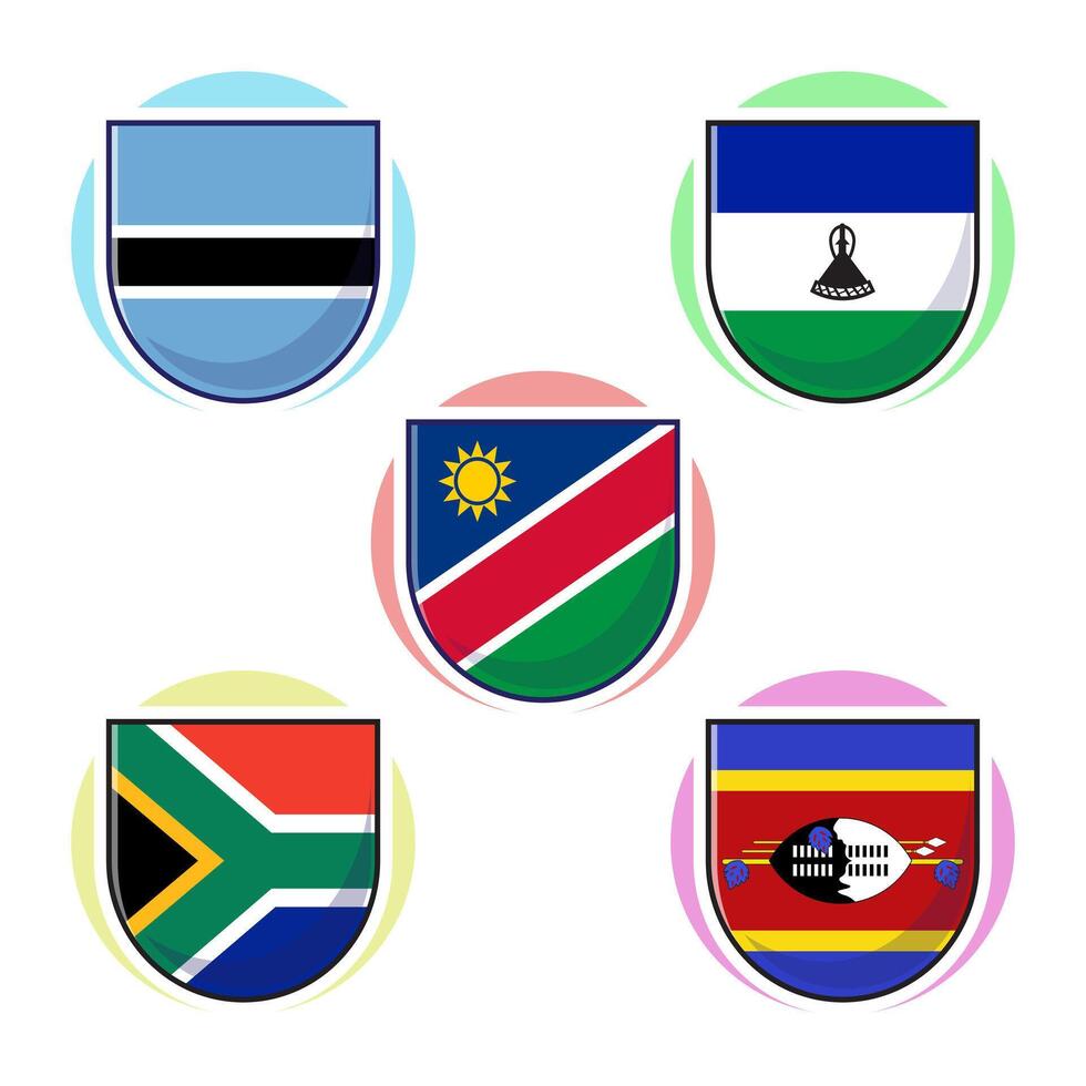 South african countries flags. Flat cartoon element design, travel symbols, landmark symbols, geography and map flags emblem. vector
