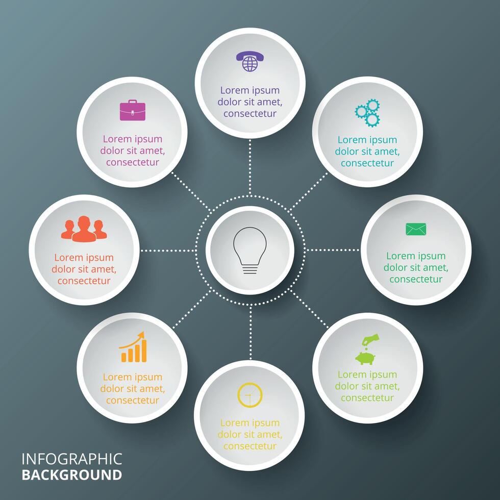 Circle elements for infographic. Template for cycling diagram, graph, presentation and round chart. Business concept with 8 options, parts, steps or processes. vector