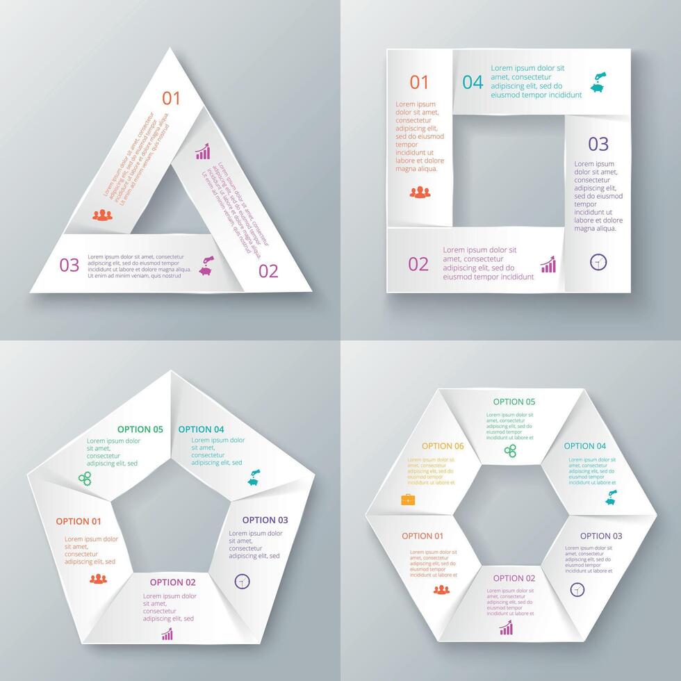 Geometric elements for infographic. Template for cycling diagram, graph, presentation and round chart. Business concept with 3, 4, 5, 6 options, parts, steps or processes. vector