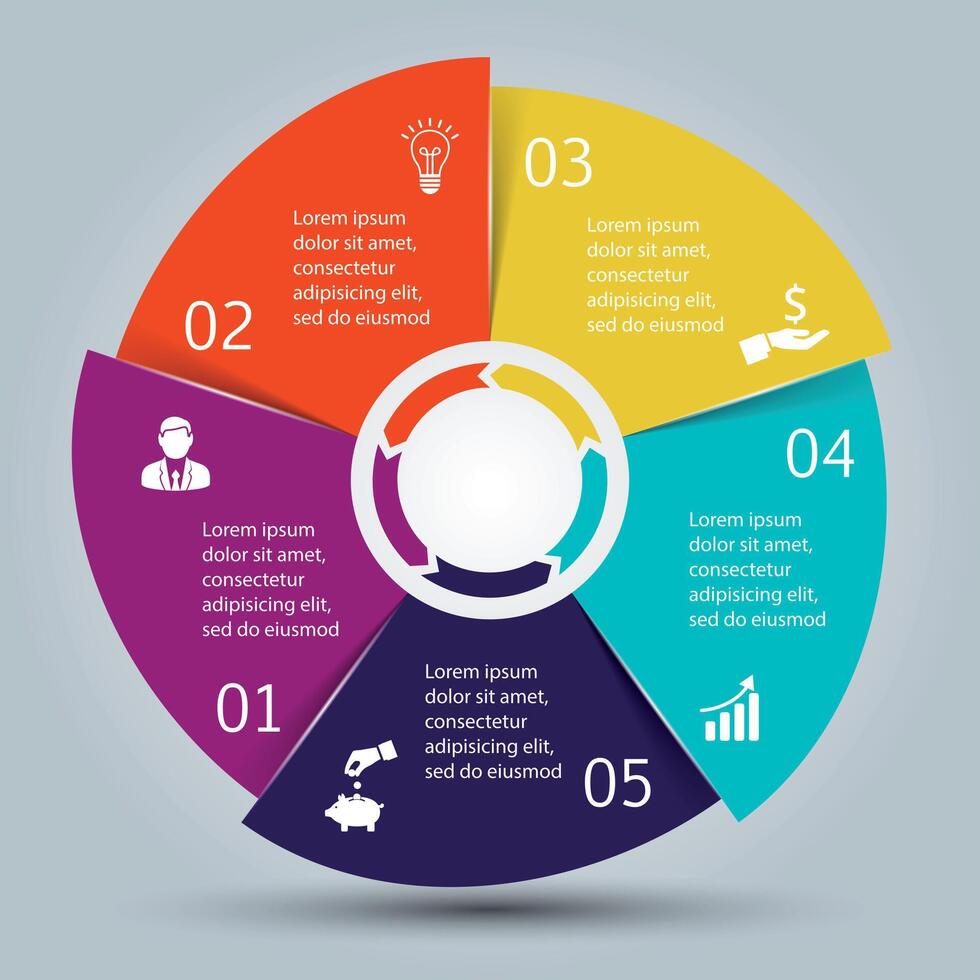 Circle elements for infographic. Template for cycling diagram, graph, presentation and round chart. Business concept with 5 options, parts, steps or processes. vector