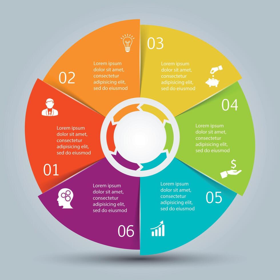 Circle elements for infographic. Template for cycling diagram, graph, presentation and round chart. Business concept with 6 options, parts, steps or processes. vector