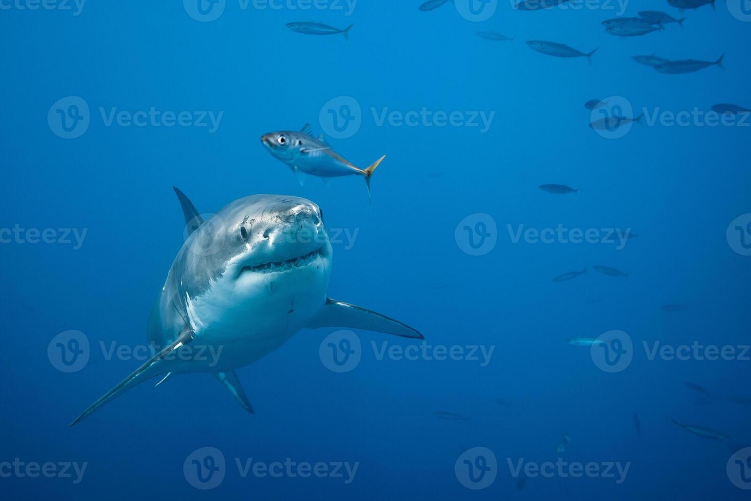 great white shark dangerous attacking risk concept, underwater creature photo