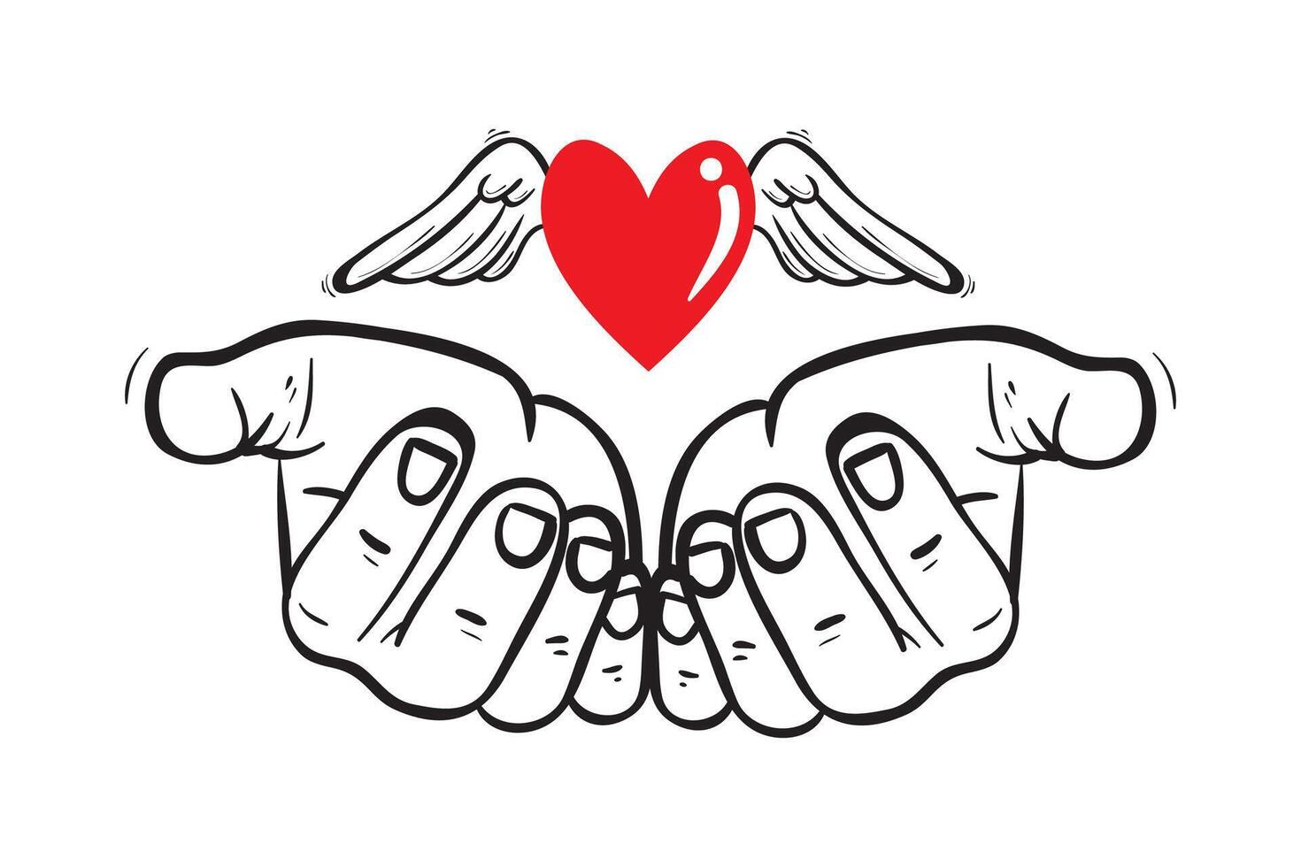imagine pulling your hands up. hand gives. Charity and donation concept. Give and share your love with people. hand gesture in doodle style, vector