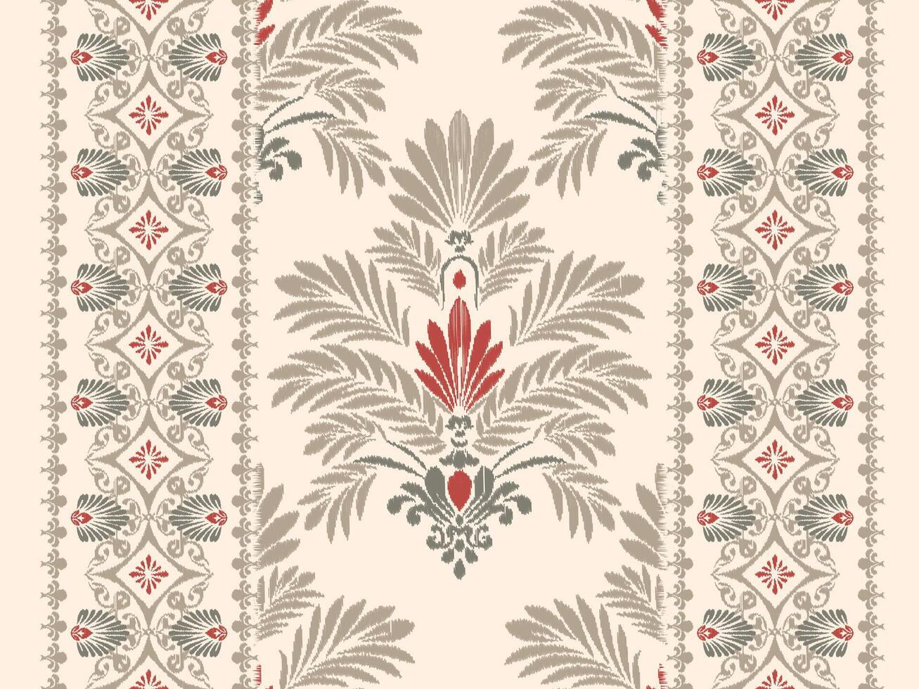 Abstract Traditional Scribble Style Hand Drawn Ikat Seamless Pattern Trendy Fashion Colors Perfect for Allover Fabric Print or Wall Paper Damask Ethnic Concept Bright Orange White Tones vector