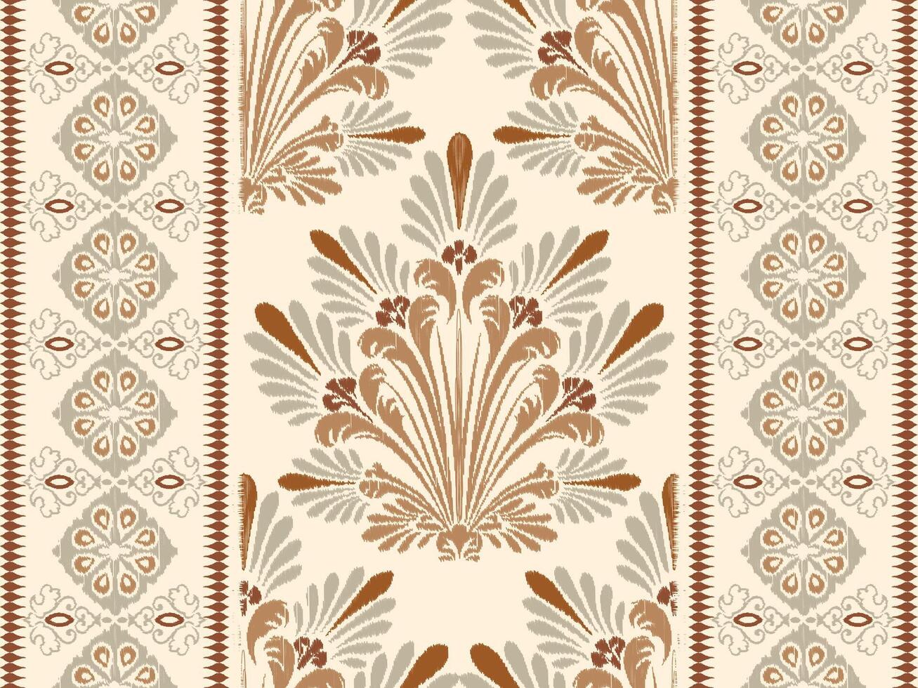 Abstract Traditional Scribble Style Hand Drawn Ikat Seamless Pattern Trendy Fashion Colors Perfect for Allover Fabric Print or Wall Paper Damask Ethnic Concept Bright Orange White Tones vector