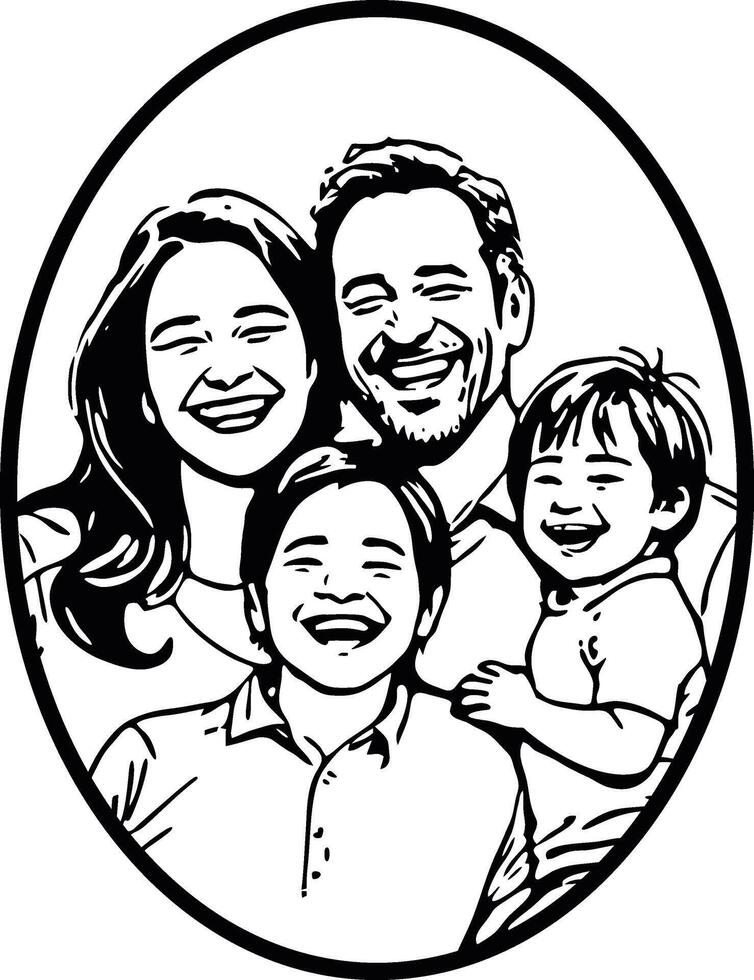 happy biracial family hugging outline illustration vector