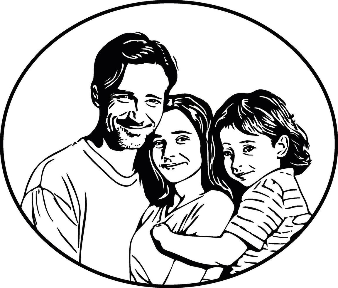 happy family hugging outline black and white silhouette vector