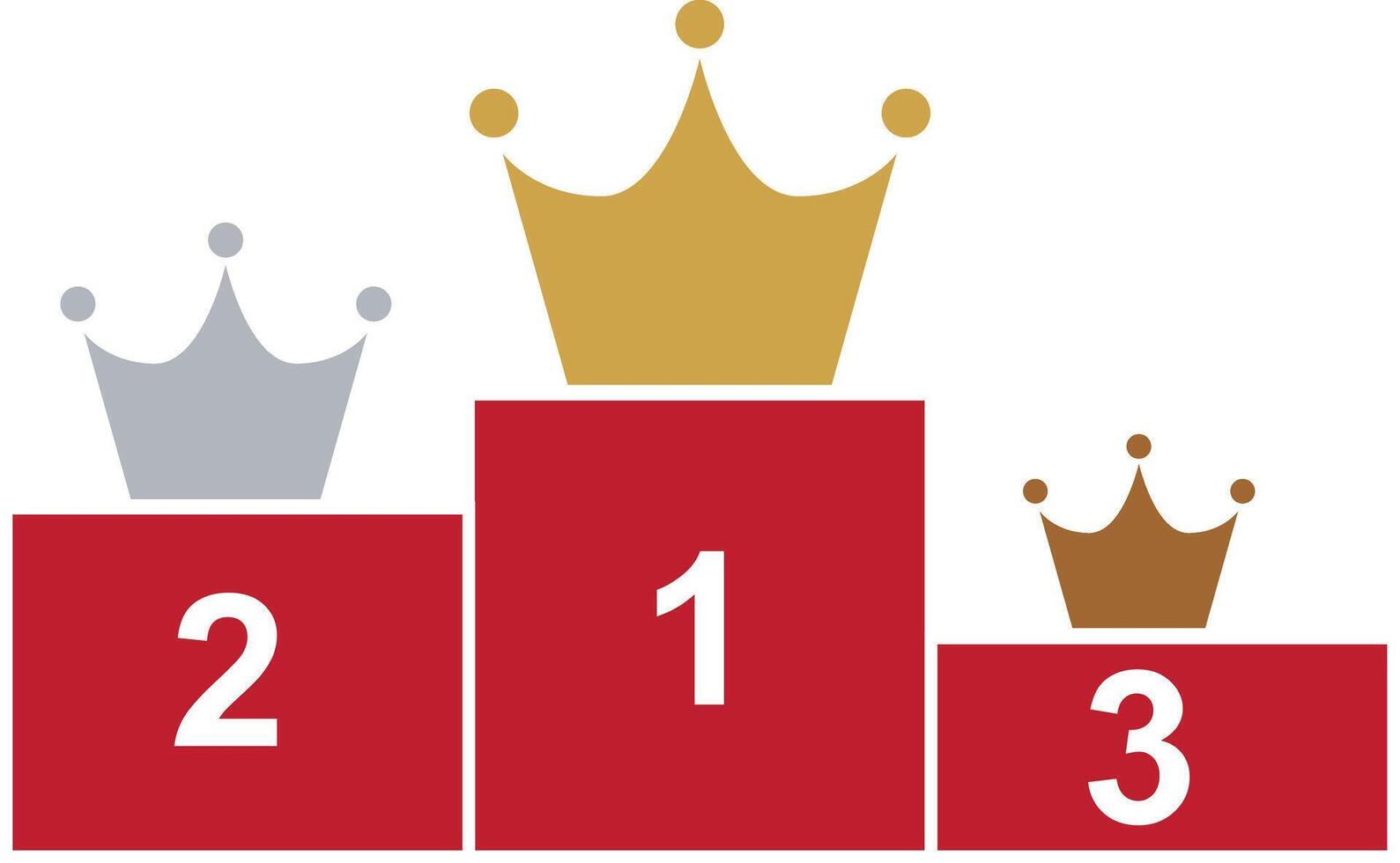 Gold, silver and bronze crown icon 1 to 3 on pedestals vector