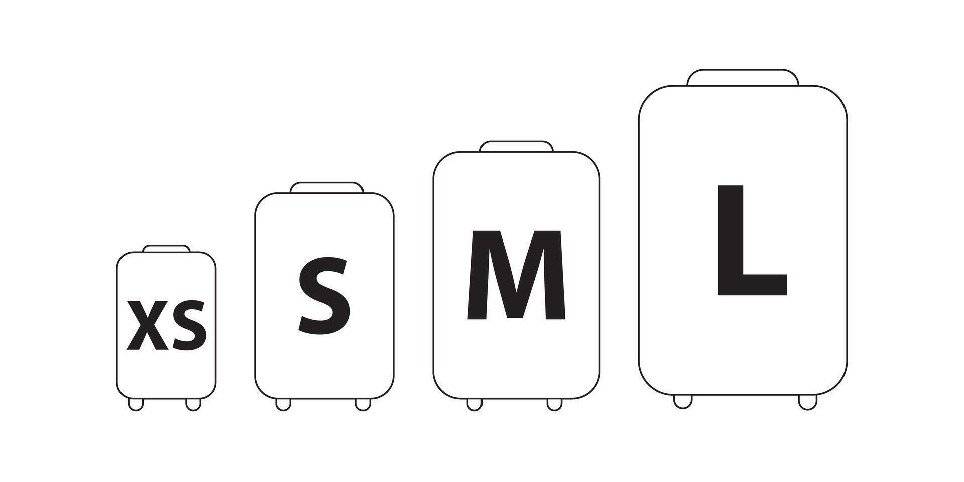 Luggage sizes XS, S, M, L. Baggage icons size set vector
