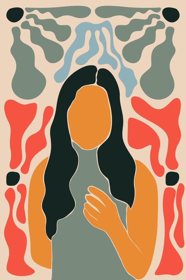 Abstract boho botany background with a girl illustration vector