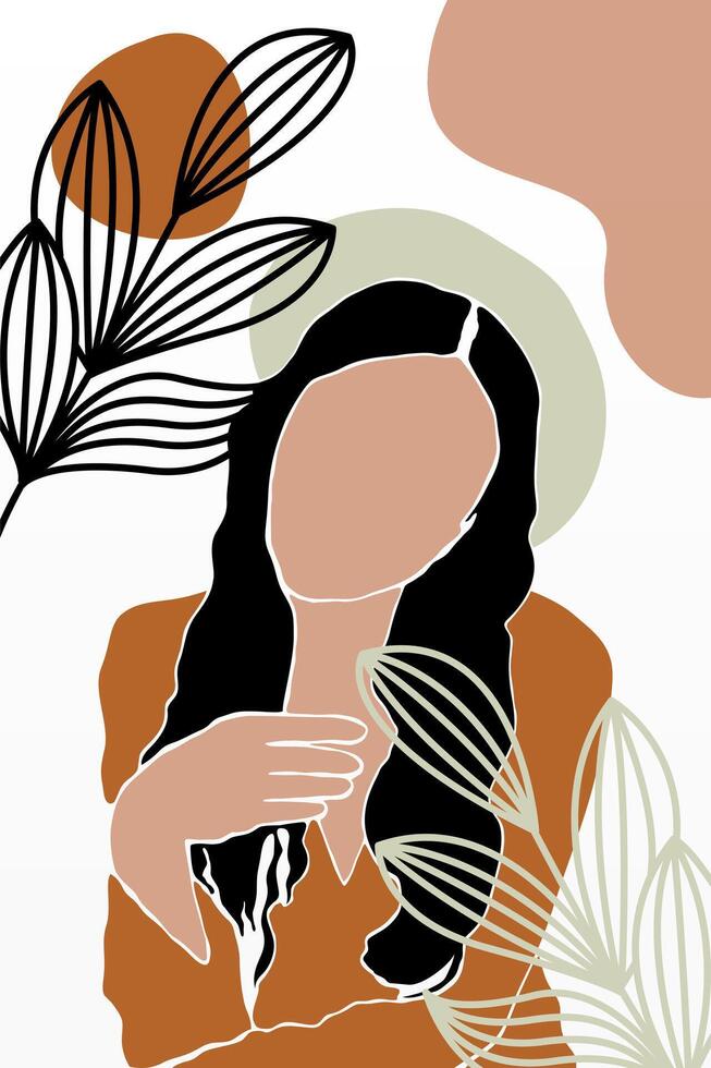 Abstract boho botany background with a girl illustration vector