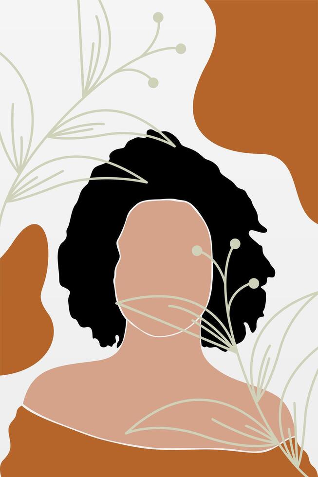 Abstract boho botany background with a girl illustration vector