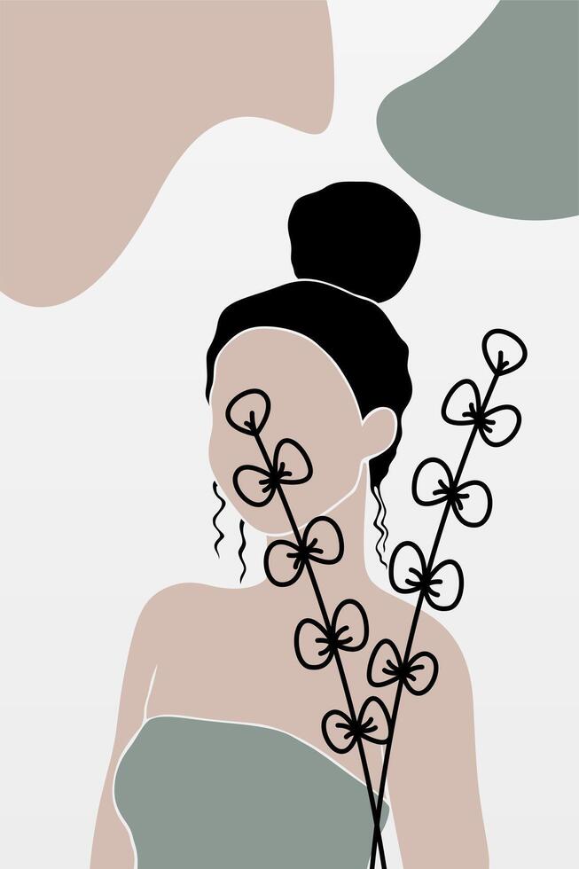 Abstract boho botany background with a girl illustration vector