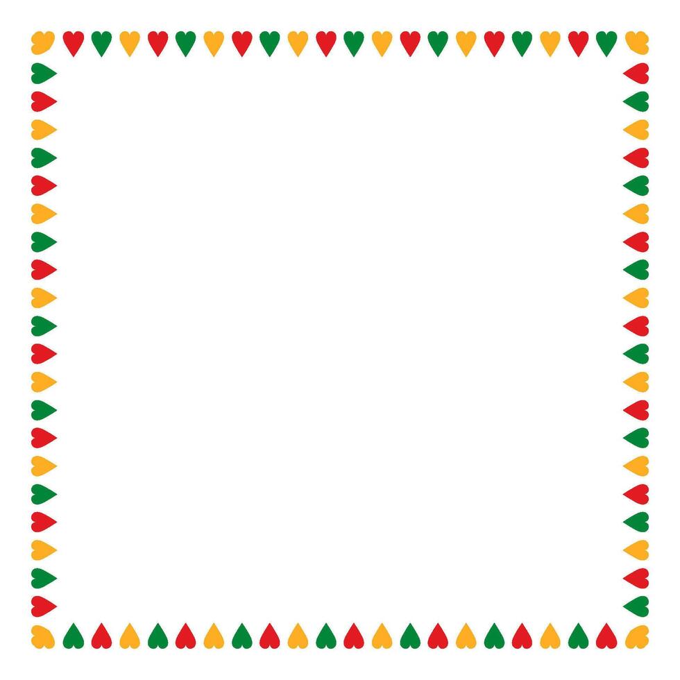 Empty square frame with small red, green and yellow hearts. Juneteenth frame is isolated on a transparent background. Black History Month. Place for text vector