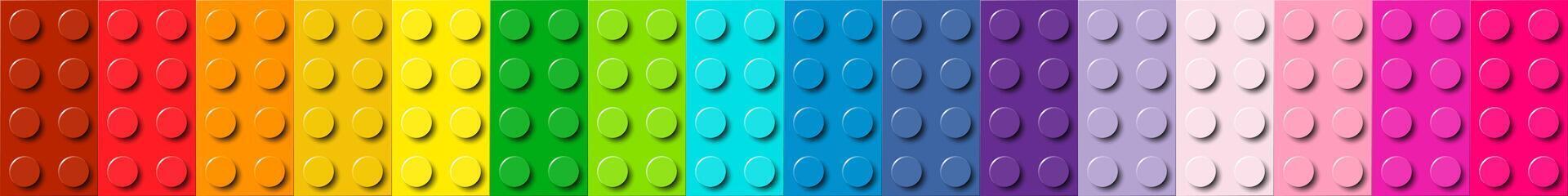 Many plastic building toy blocks banner. Background of bricks in different colors. Close-up of a colorful bricks viewed from above. Abstract background illustration vector