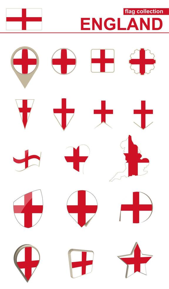 England Flag Collection. Big set for design. vector