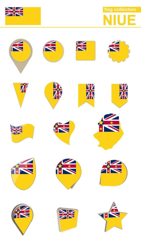 Niue Flag Collection. Big set for design. vector