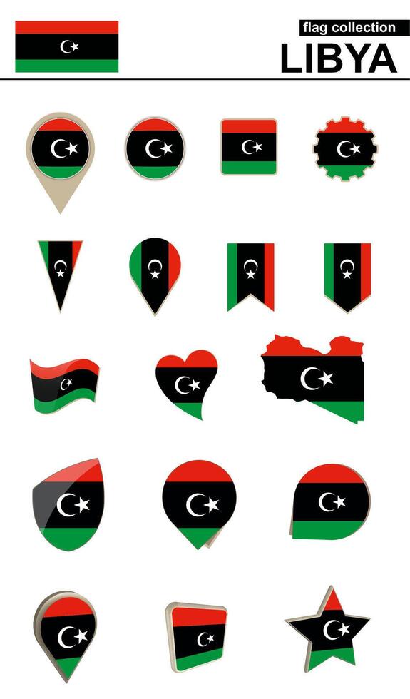 Libya Flag Collection. Big set for design. vector