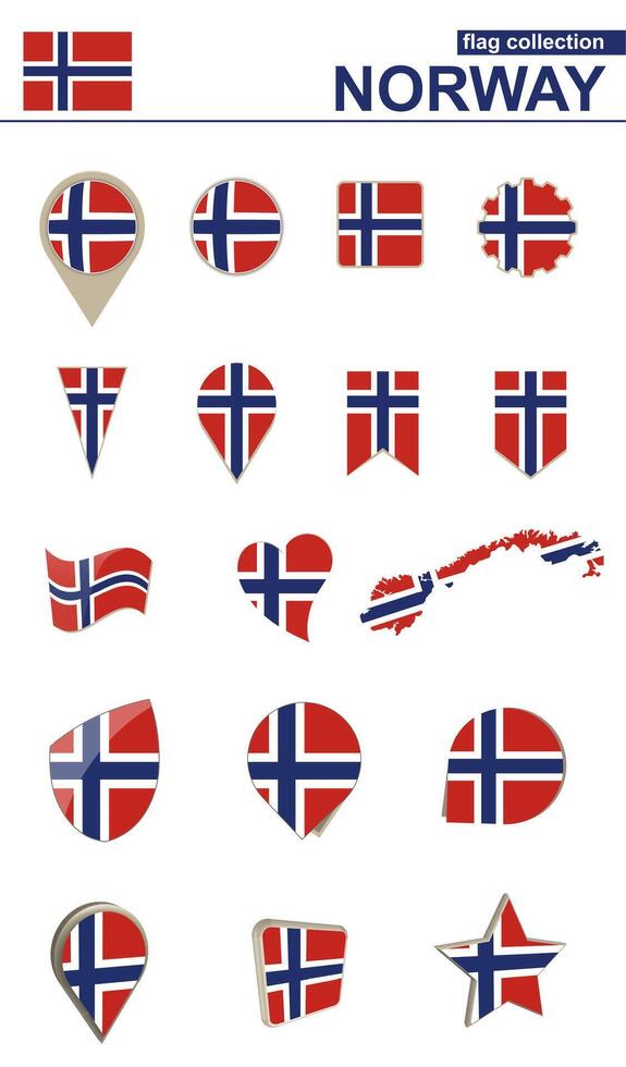 Norway Flag Collection. Big set for design. vector
