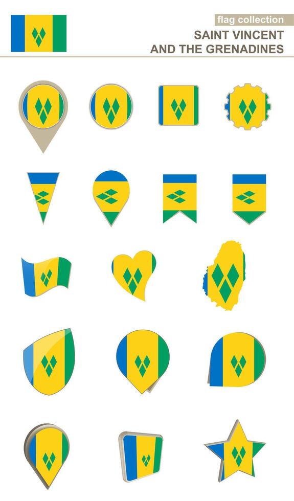 Saint Vincent and the Grenadines Flag Collection. Big set for design. vector