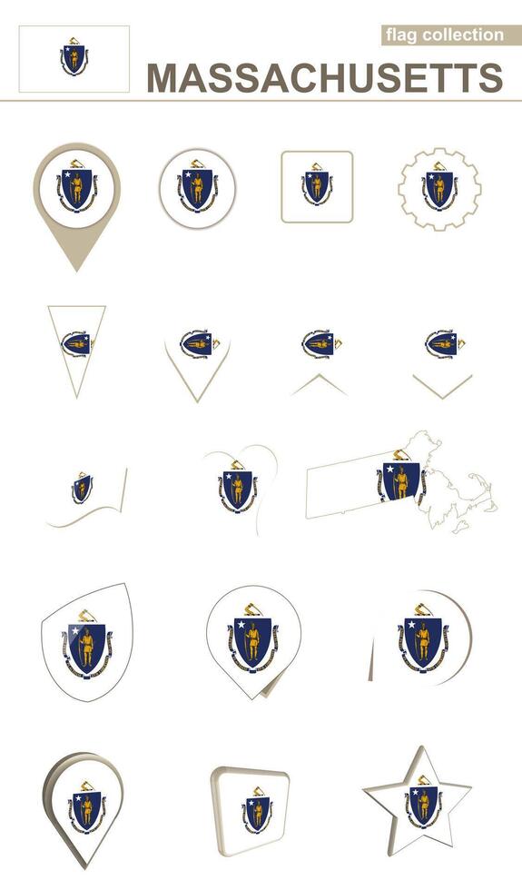 Massachusetts Flag Collection. Big set for design. vector