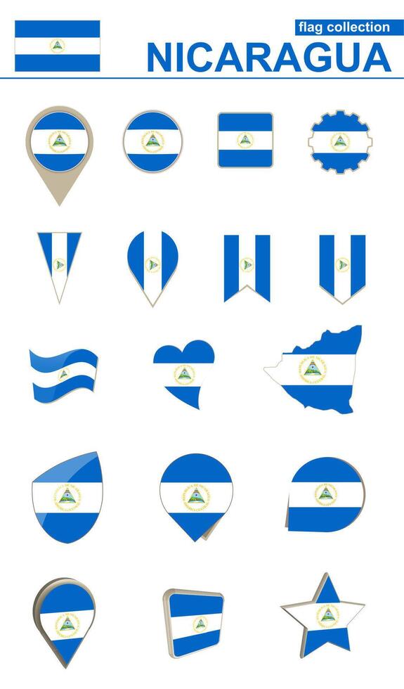 Nicaragua Flag Collection. Big set for design. vector