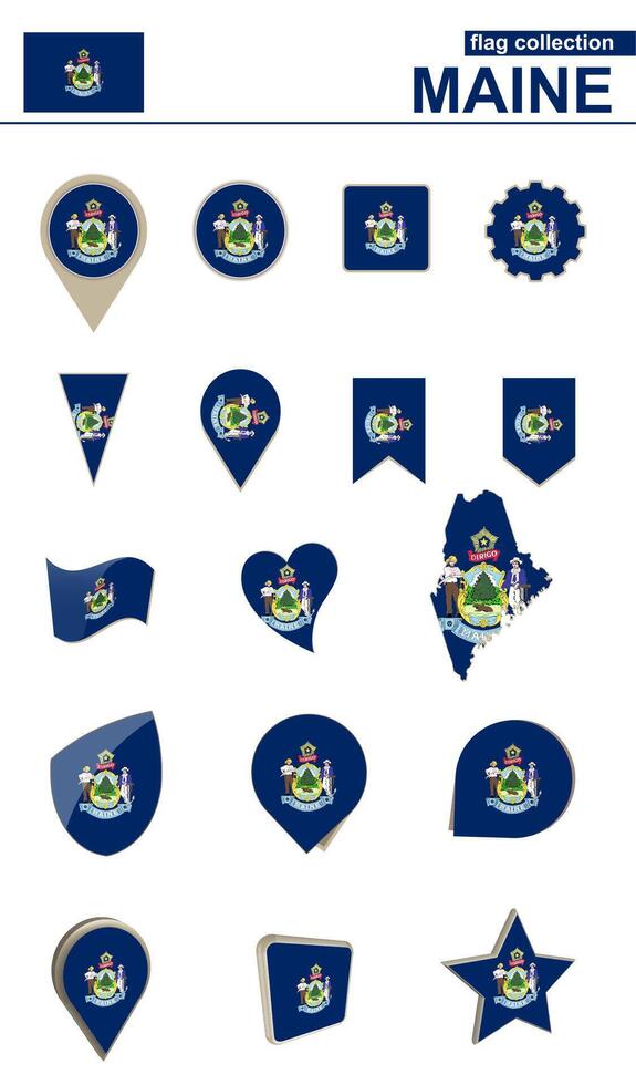 Maine Flag Collection. Big set for design. vector