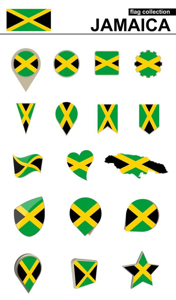 Jamaica Flag Collection. Big set for design. vector