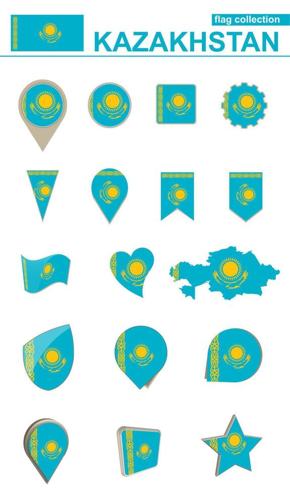 Kazakhstan Flag Collection. Big set for design. vector