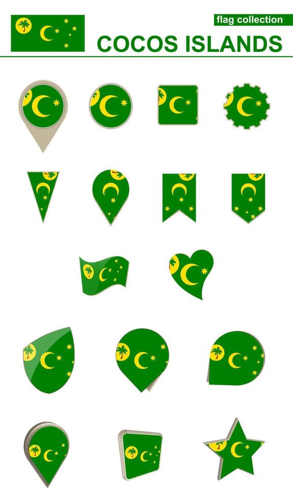 Cocos Islands Flag Collection. Big set for design. vector