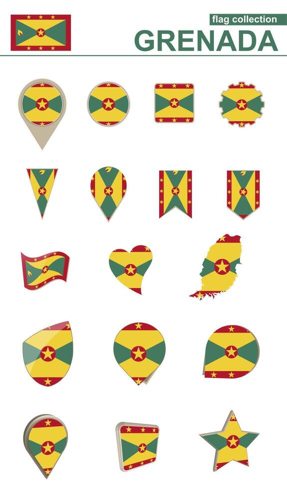 Grenada Flag Collection. Big set for design. vector