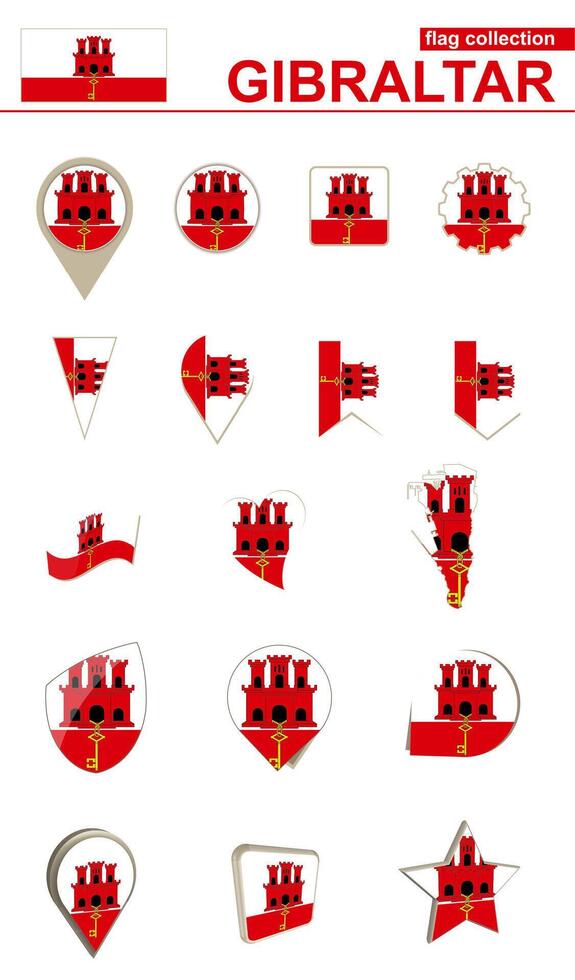 Gibraltar Flag Collection. Big set for design. vector