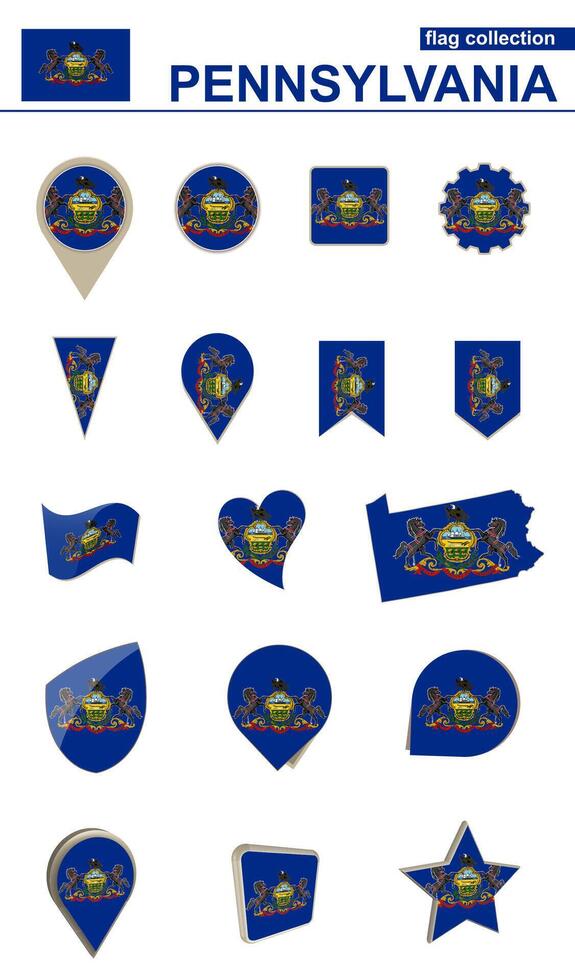 Pennsylvania Flag Collection. Big set for design. vector