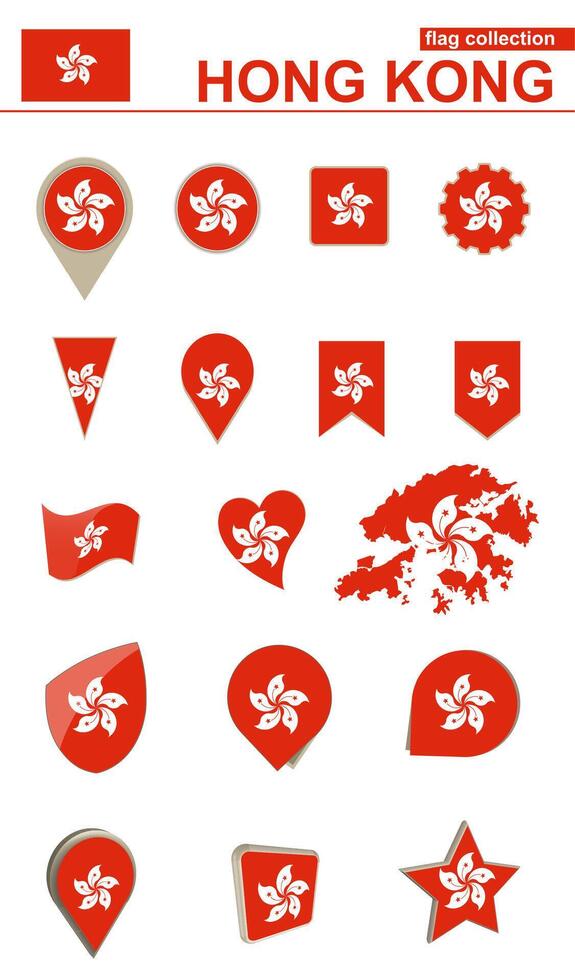 Hong Kong Flag Collection. Big set for design. vector
