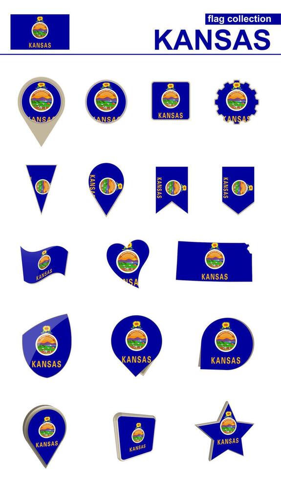 Kansas Flag Collection. Big set for design. vector