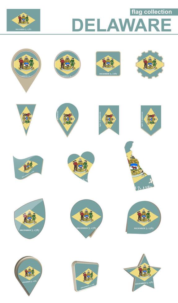 Delaware Flag Collection. Big set for design. vector