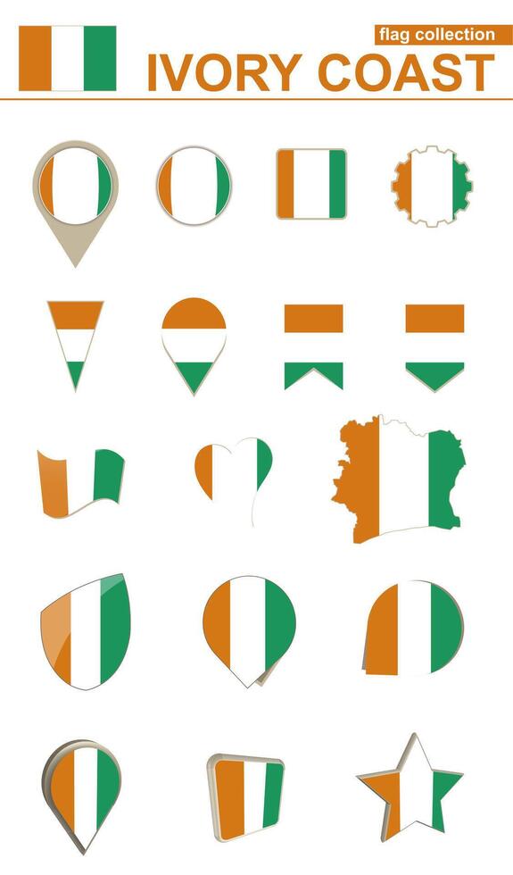 Ivory Coast Flag Collection. Big set for design. vector
