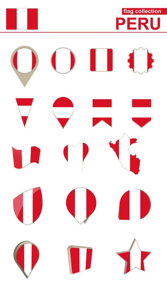 Peru Flag Collection. Big set for design. vector
