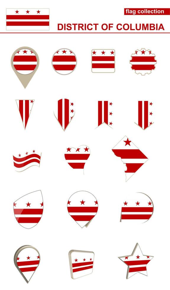 District of Columbia Flag Collection. Big set for design. vector