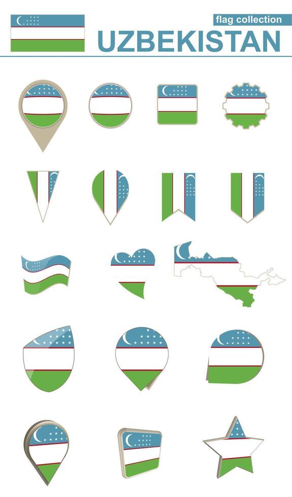 Uzbekistan Flag Collection. Big set for design. vector