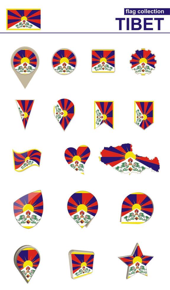 Tibet Flag Collection. Big set for design. vector