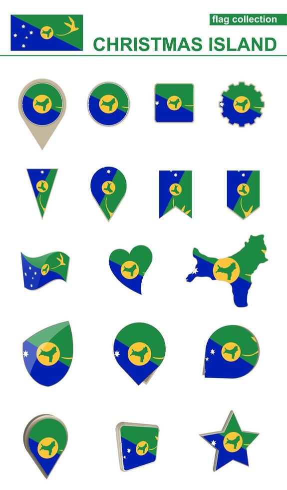 Christmas Island Flag Collection. Big set for design. vector
