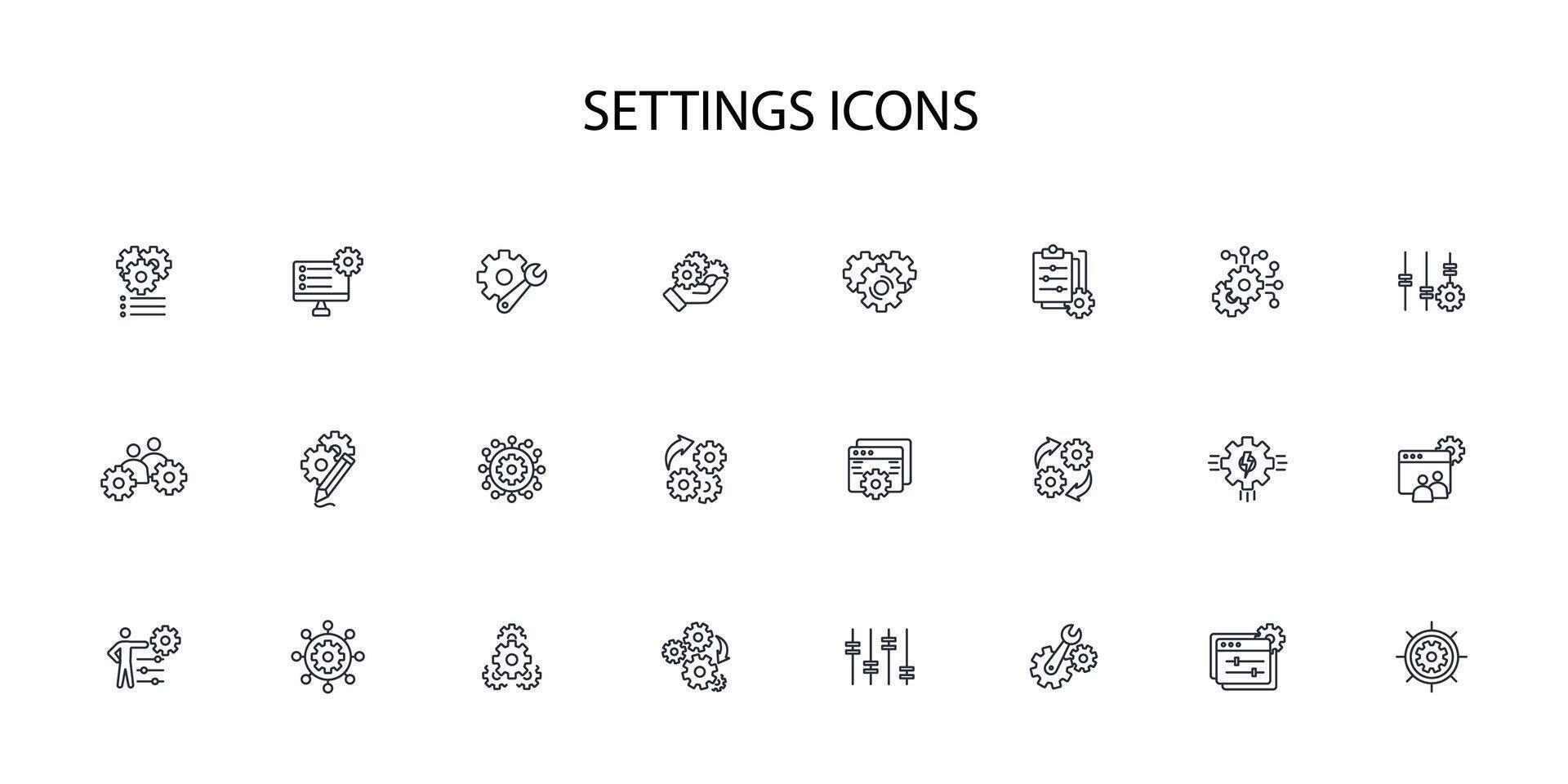 Settings icon set..Editable stroke.linear style sign for use web design,logo.Symbol illustration. vector