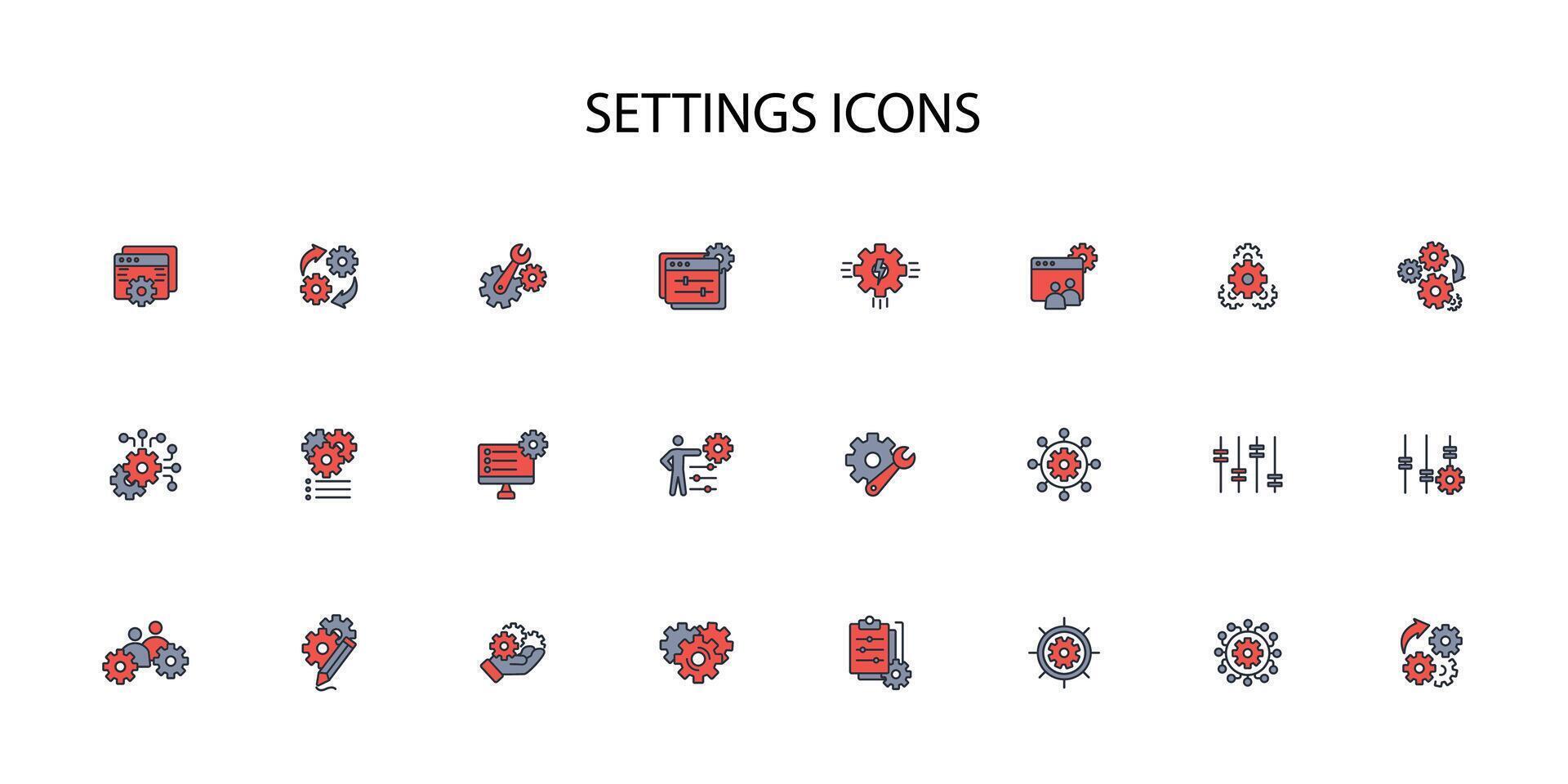 Settings icon set..Editable stroke.linear style sign for use web design,logo.Symbol illustration. vector