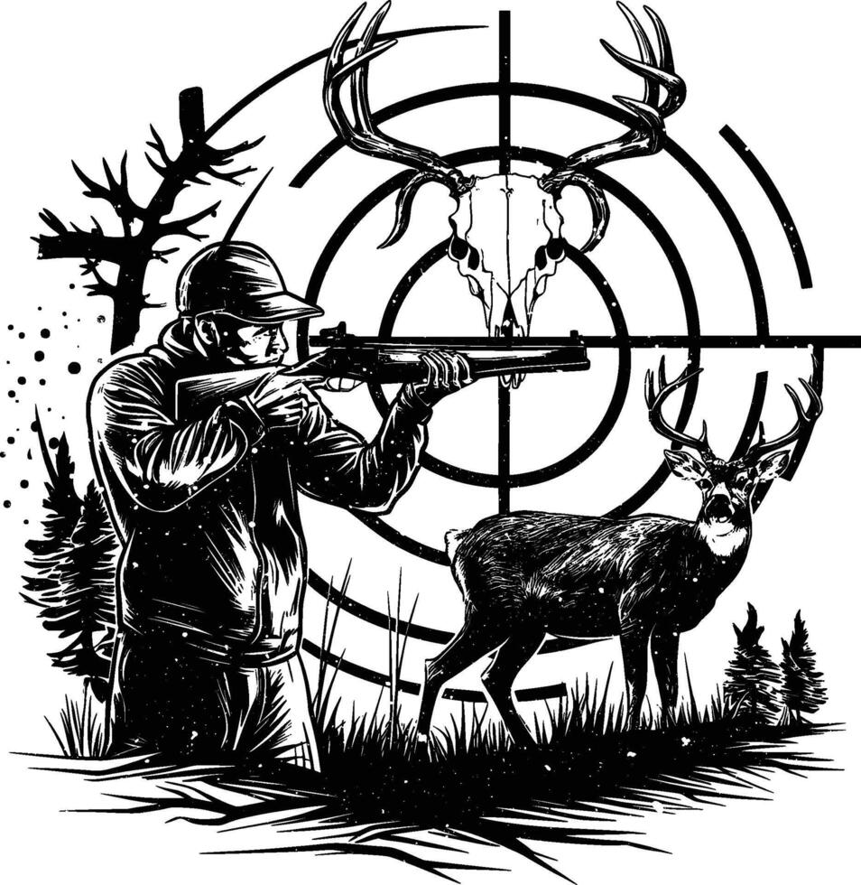 A black silhouette of Deer skull clip art. Hunter man design. Design template for Deer. vector