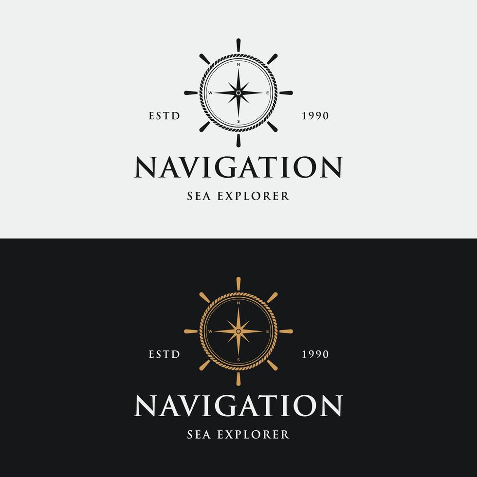 Yacht rudder logo template design with sea waves, rope and vintage anchor. Logo for business, sailor, sailing. vector