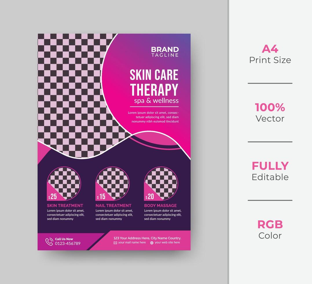 Beauty and spa salon flyer template design with creative shapes vector