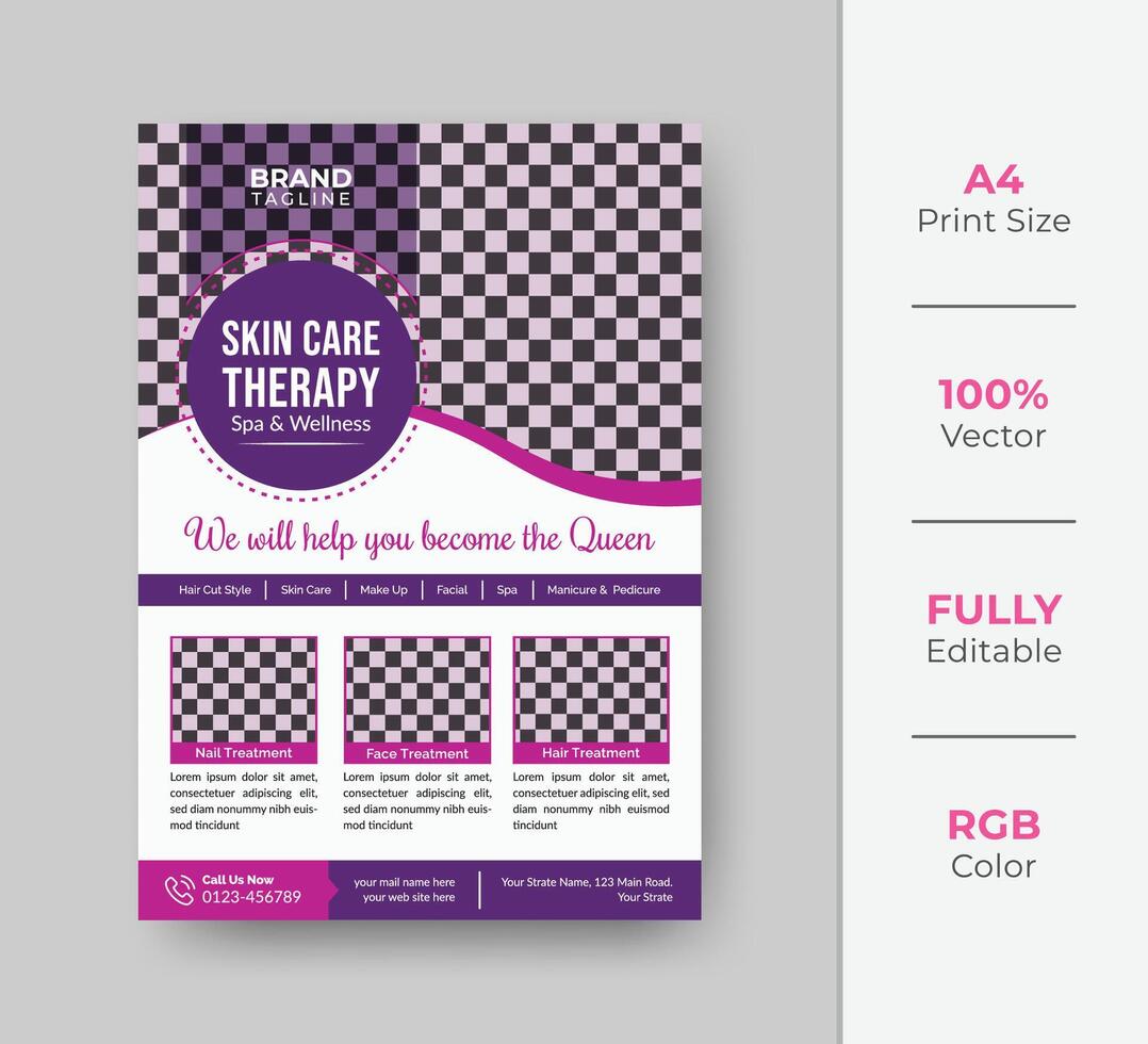 Beauty and spa salon flyer template design with creative shapes vector