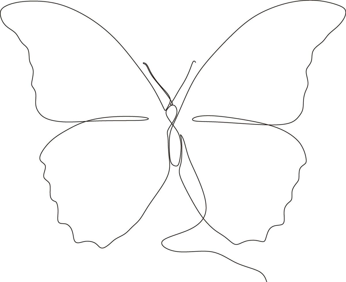 Butterfly continuous line drawing design isolated on white background for logo or decorative element. Insect shape illustration in trendy line style. vector